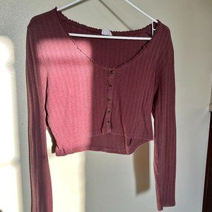 Burgundy Maroon Knit-buttoned longsleeve